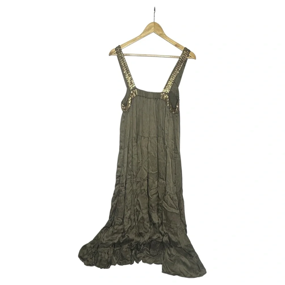 Like New Free People Isadora Studded Silky Maxi Dress olive green - Picture 6 of 15